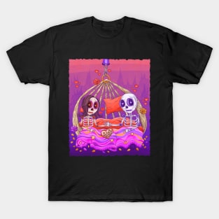 Cute Skeleton Couple -The Patio Swing Lovers- Día De Los Muertos T-Shirt